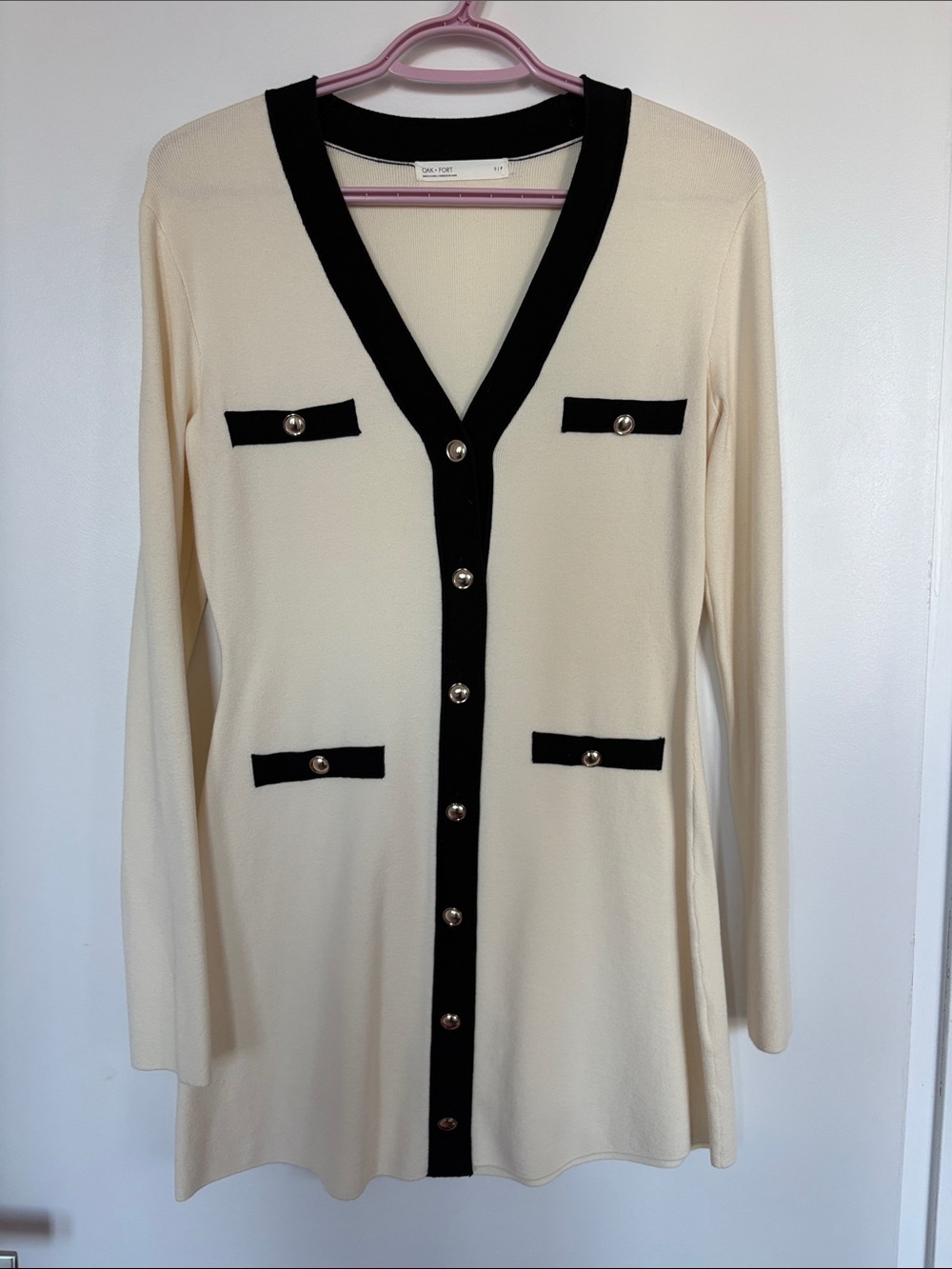OAK + FORT Cream and Black Long Sleeve Mini Dress